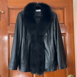 Preston & York Leather Jacket Faux Fur Trim